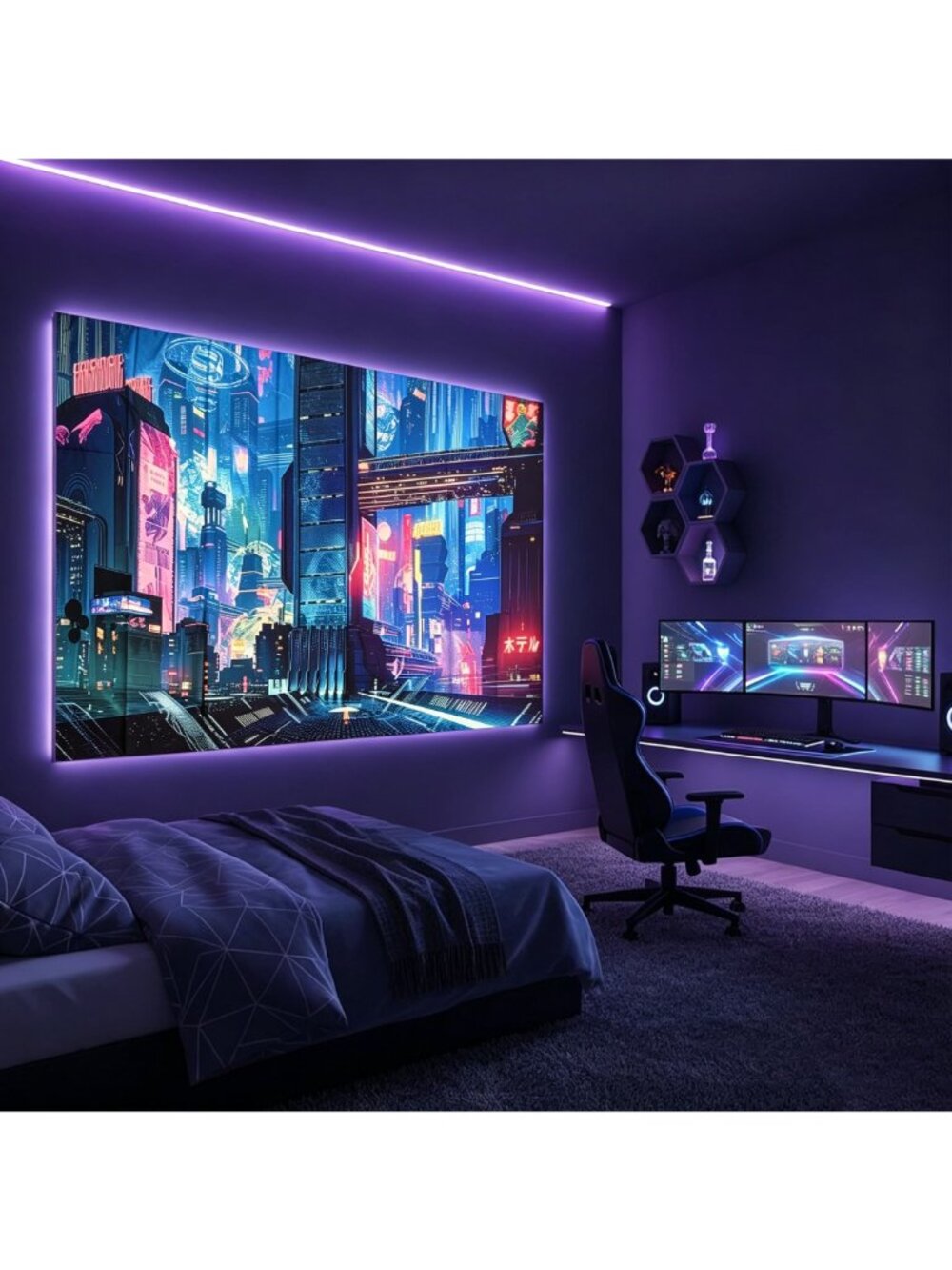60x79 Inch Cyberpunk Neon Tokyo City Night View Wall Tapestry